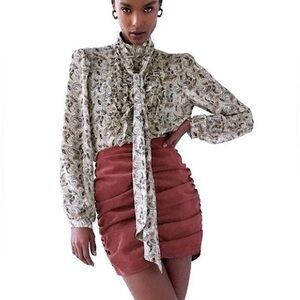 ZARA Drapen Ruched Mini Corduroy Skirt